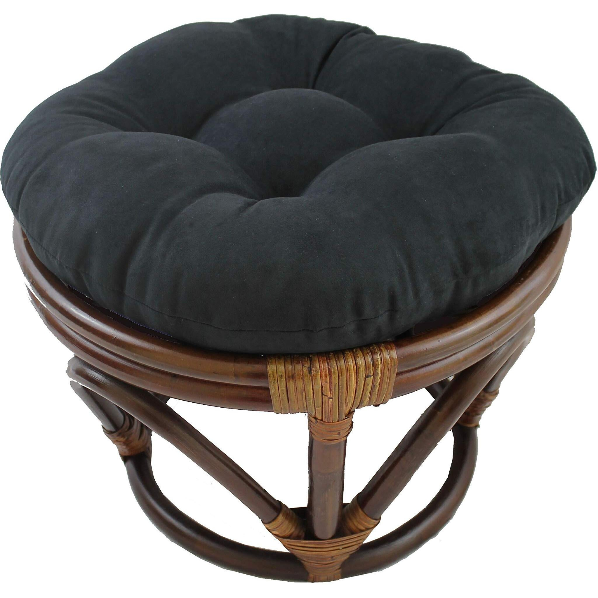 International Caravan Bali Papasan Footstool with Microsuede Cushion Black Rattan, Faux Suede