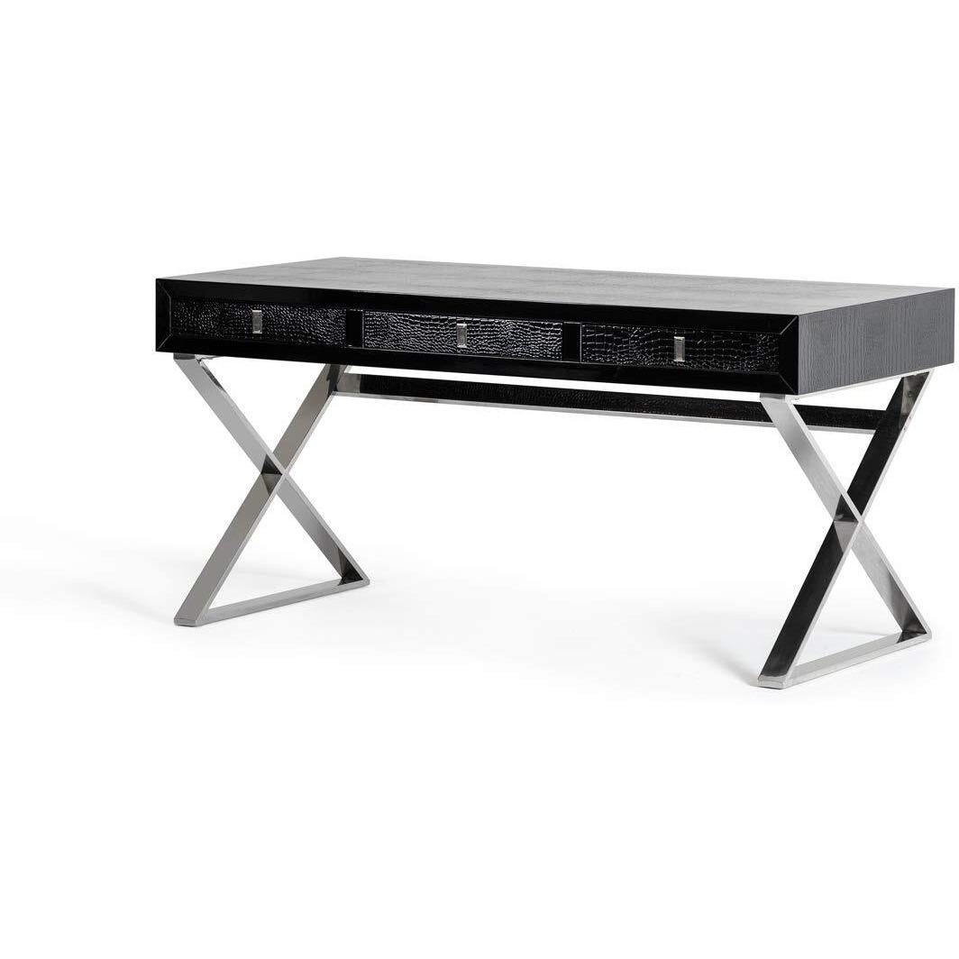 HomeRoots MDF, Steel 21" Black Crocodile MDF and Steel Desk