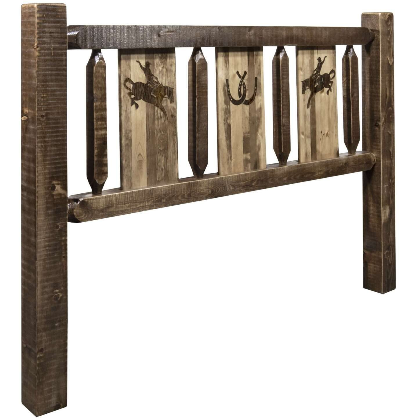 Montana Homestead Twin Headboard with Stained and Lacquered MWHCTHBSLLZBRONC