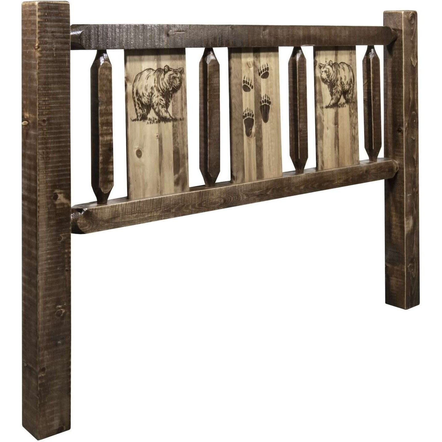 Montana Homestead Twin Headboard with Stained and Lacquered MWHCTHBSLLZBEAR
