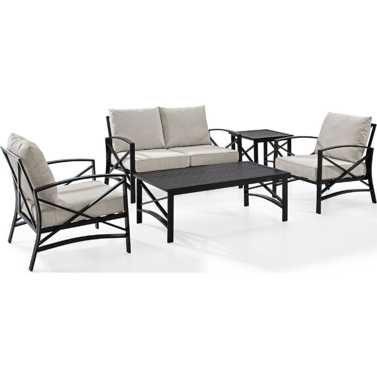 Crosley KO60015BZ-OL 5 Piece Kaplan Outdoor Seating Set with Oatmeal Cushion - Loveseat44 Two Chairs44 Coffee Table44 Side Table