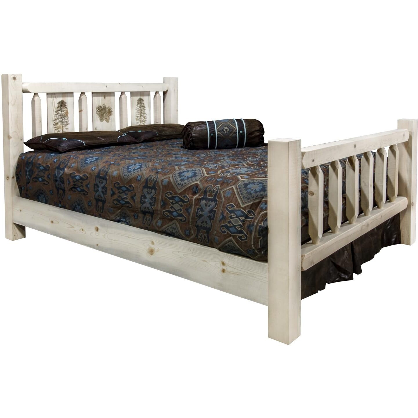 Montana Woodworks Pine Tree Design Laser Engraved Bed in Natural (Twin 87 in. L x 46 in. W x 47 in. H (169 lbs.))