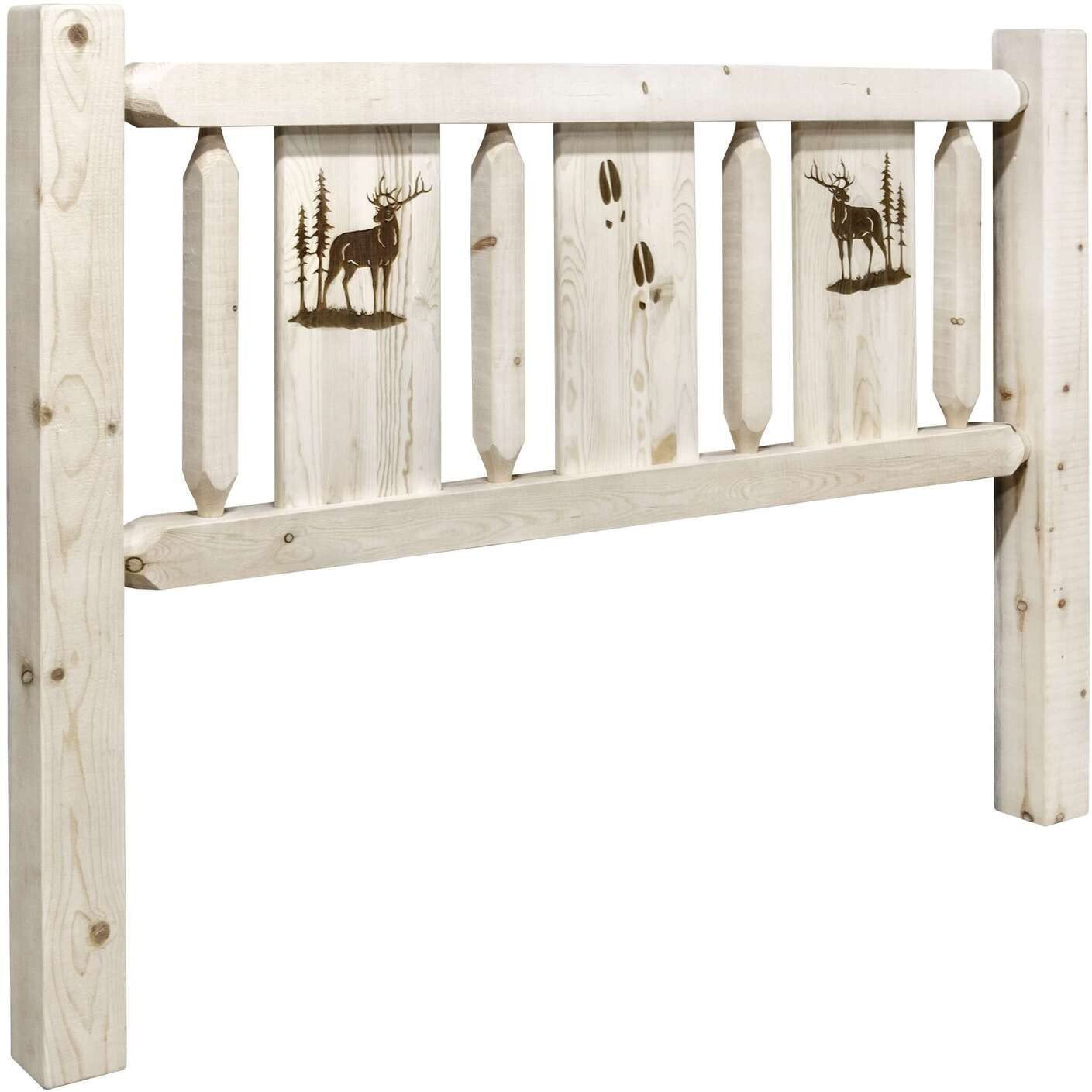 Montana Woodworks Elk Design Laser Engraved Headboard in Clear Lacquer Finish (Cal King 76 in. W x 5 in. D x 47 in. H (lbs.))