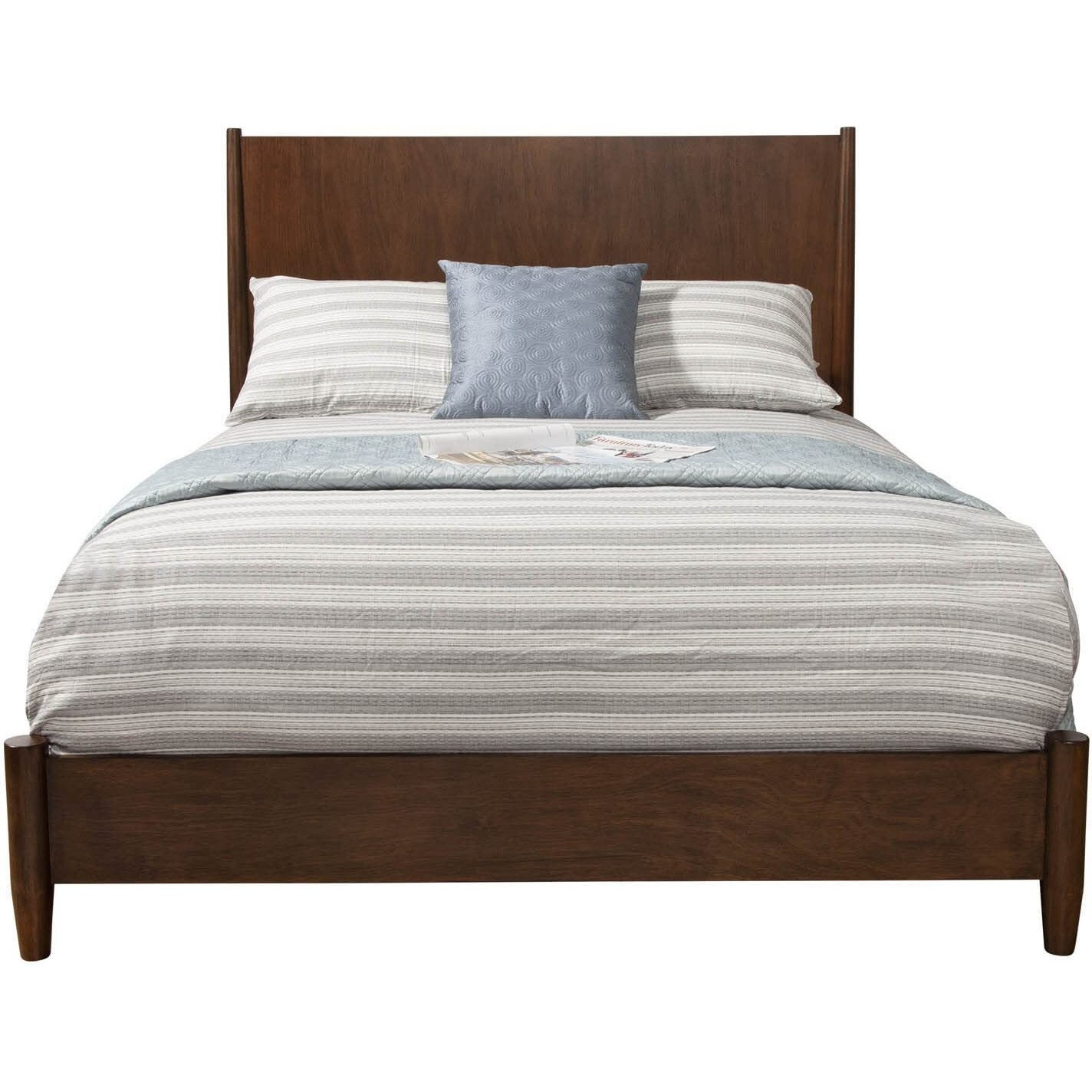 Alpine Furniture Flynn Mid Century Modern Standard King Panel Bed, Walnut