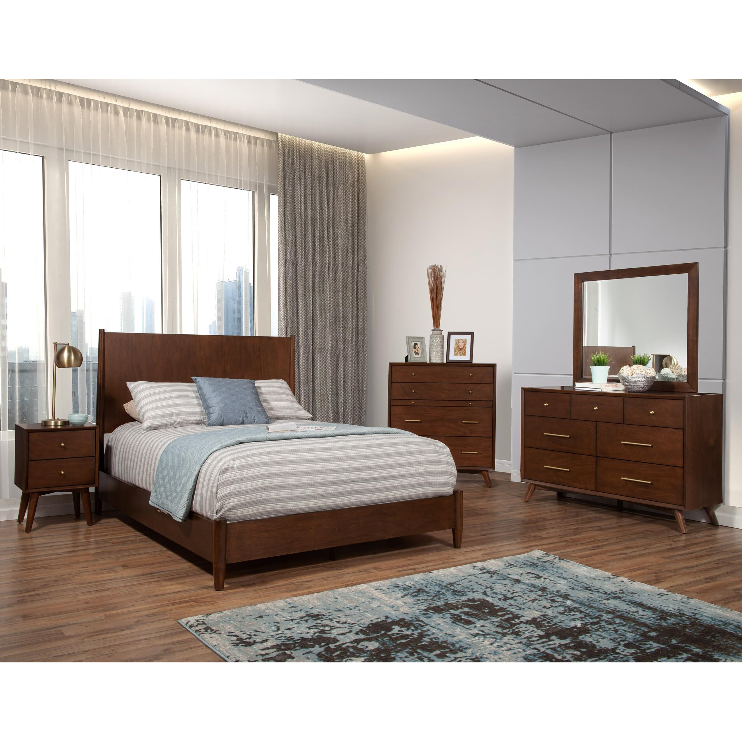 Alpine Furniture Flynn Platform, Queen, Walnut