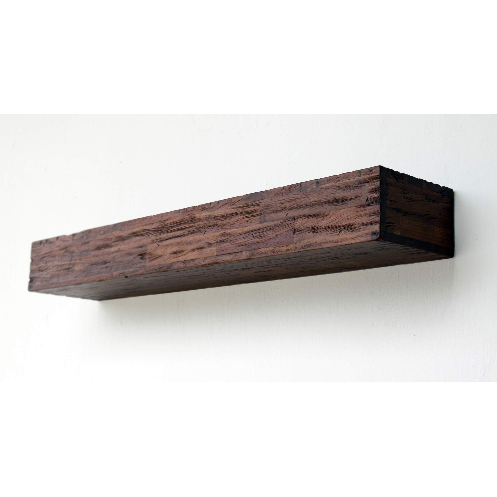 Contemporary Home Living Set of 2 Antique Brown Fireplace Mantel Floating Wall Shelf Beam, 24"