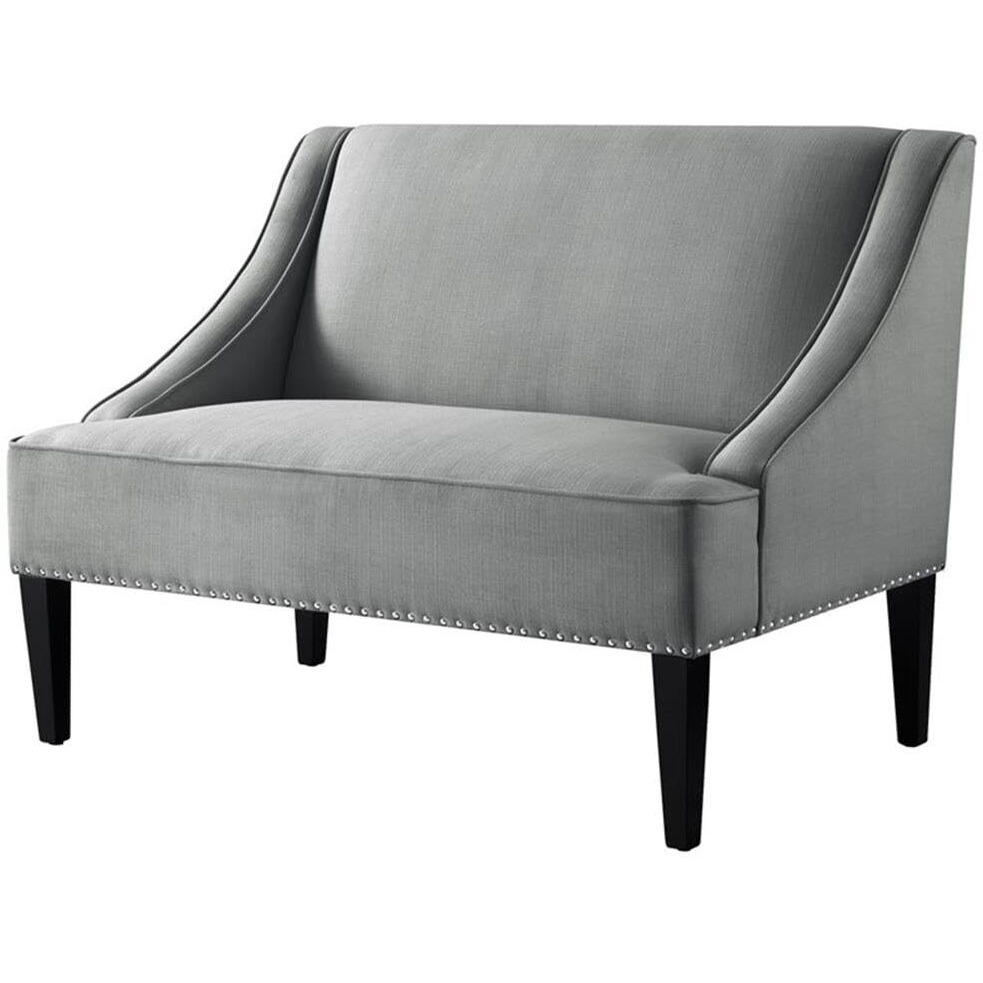 Posh Living Clare Rectangular Bench Light Gray Linen Upholstered Swoop Arm