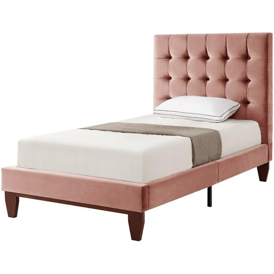 Posh Living Blake Beds Blush Velvet Twin Button Tufted
