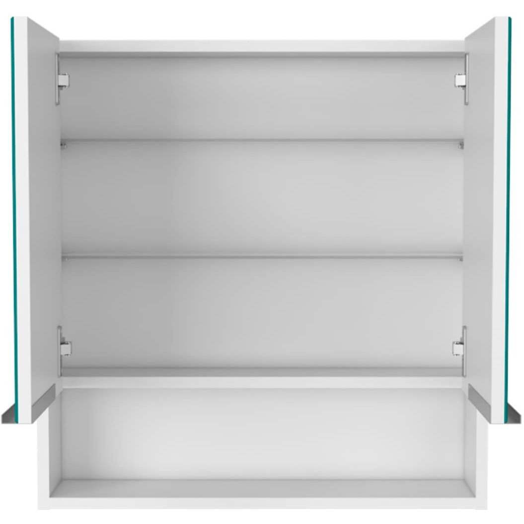 Tatacoa 25-inch Tall Double Door Mirror Cabinet with Open Shelf, and 3 Interior Shelves, White