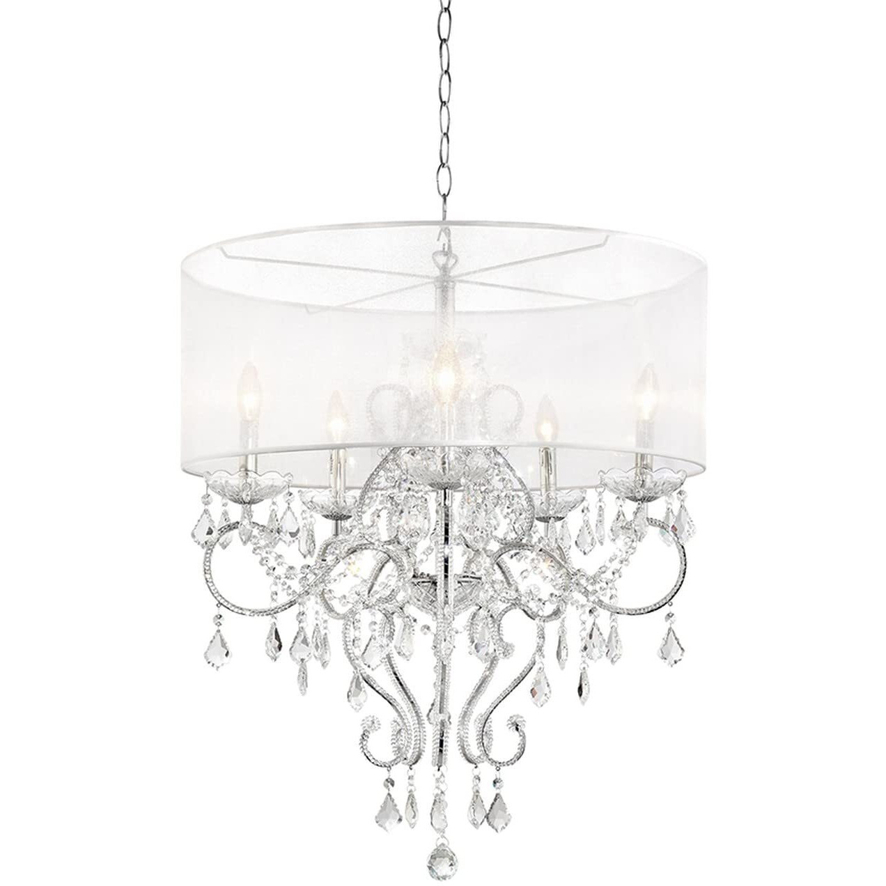 Glam Silver Faux Crystal Hanging Celing Lamp with See Thru Shade