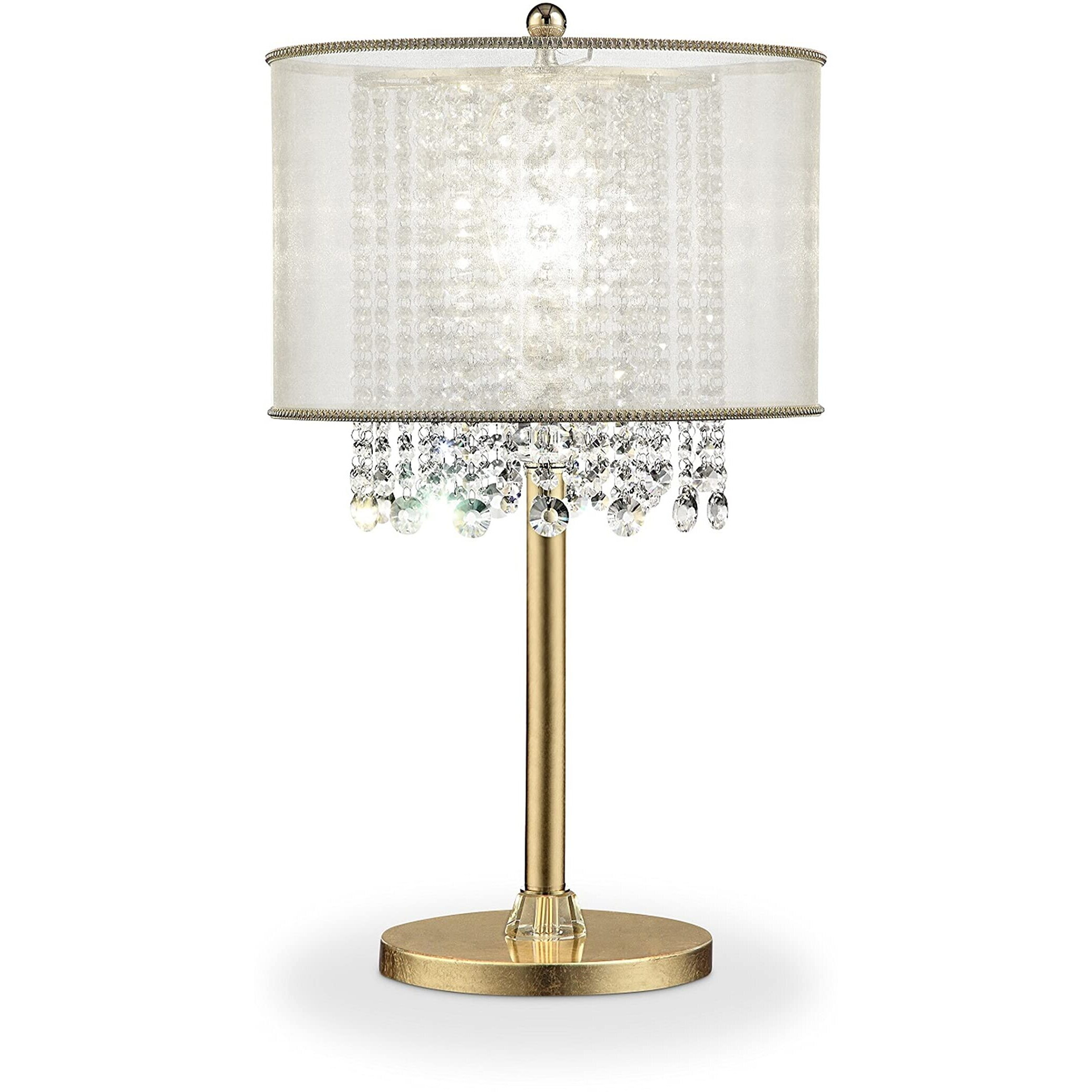 Primo Gold Finish Table Lamp with Crystal Accents and White Shade