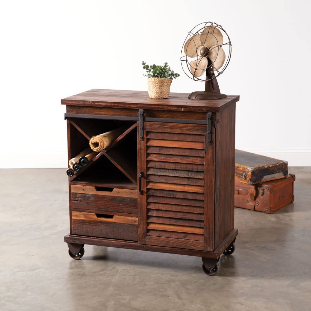 Colonial Tin Works Rustic Wheeled Bar Cabinet, 32.75-inch Height