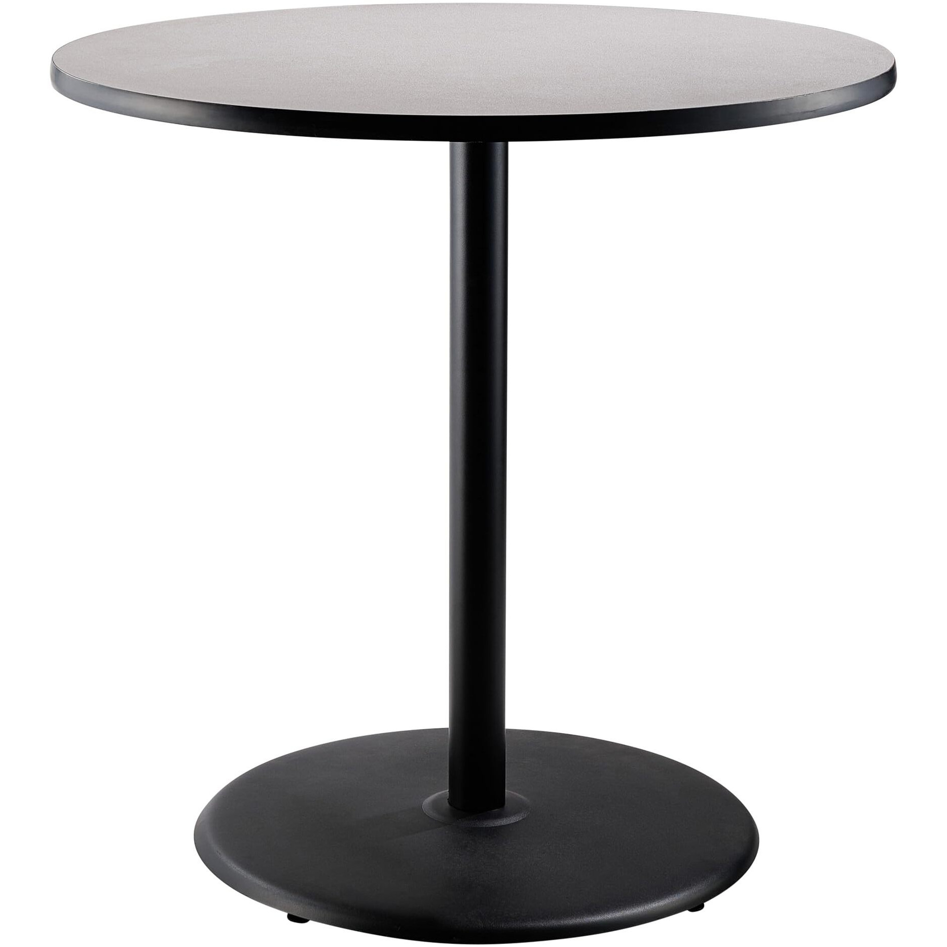 National Public Seating NPS 36" Round Cafe Table with Round Base, 42" Height, Particleboard Core/T-Mold, Grey Nebula Top, Black Frame
