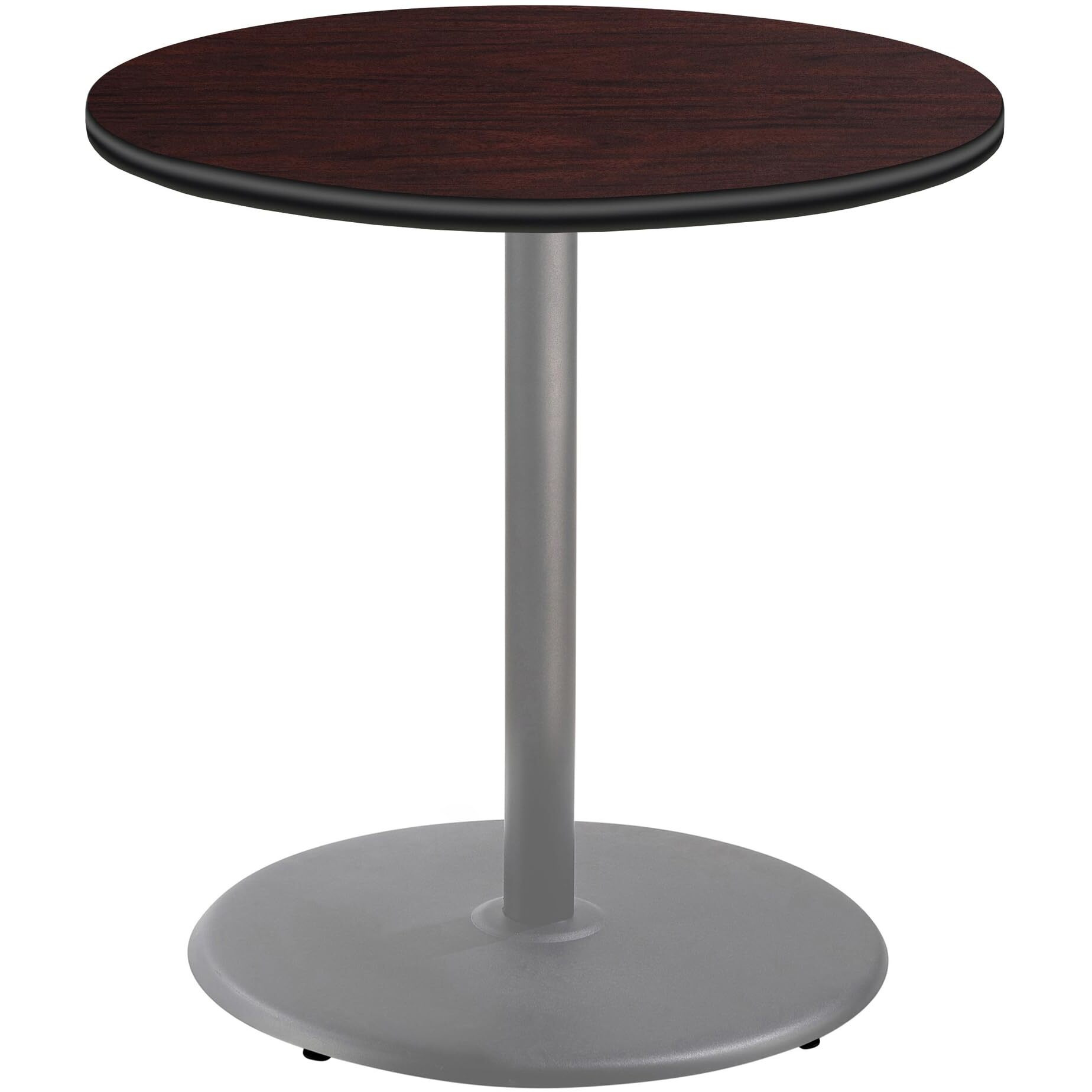 National Public Seating NPS 36" Round Cafe Table with Round Base, 36" Height, Particleboard Core/T-Mold, Mahogany Top, Grey Frame