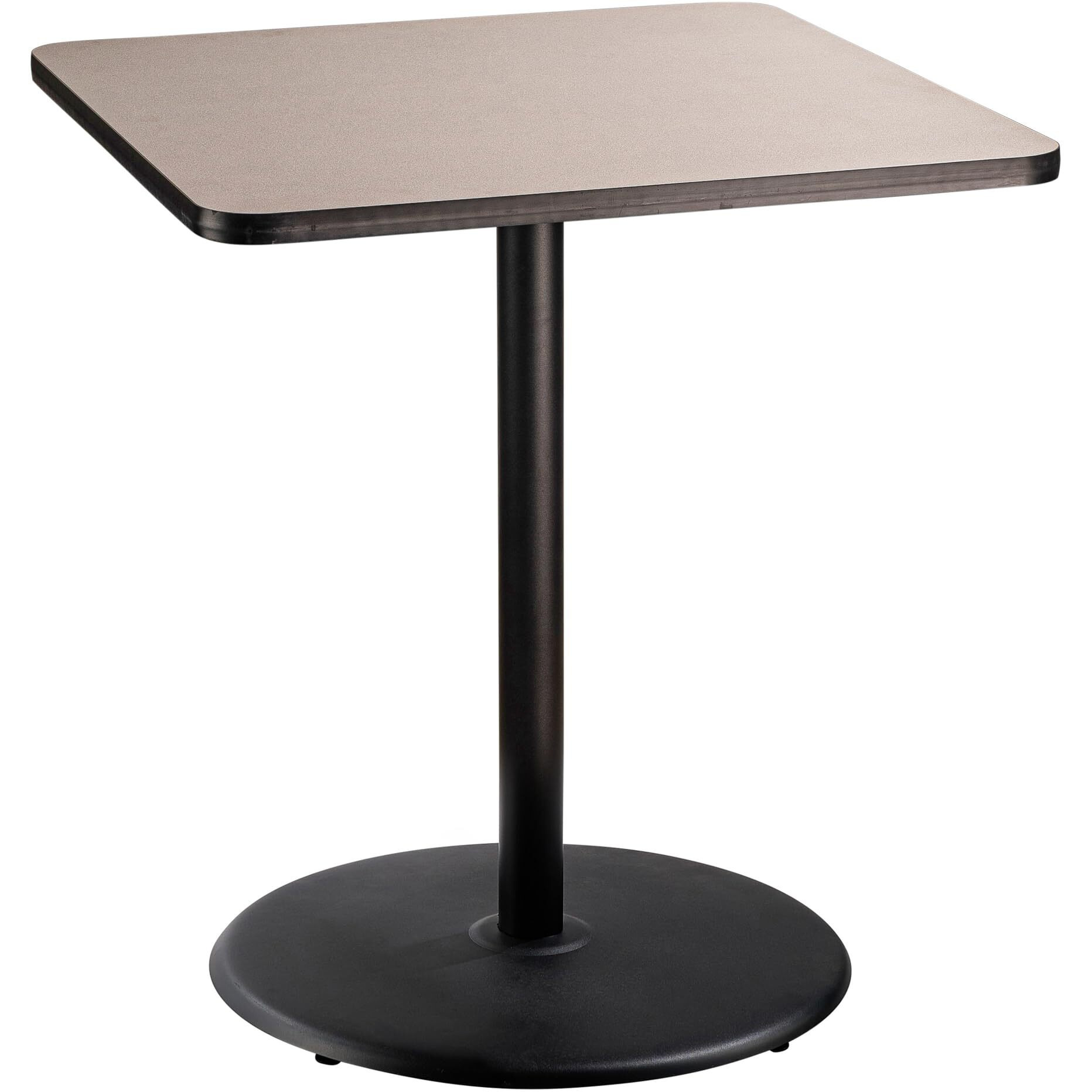 National Public Seating NPS 36" Square Cafe Table with Round Base, 42" Height, Particleboard Core/T-Mold, Grey Nebula Top, Black Frame