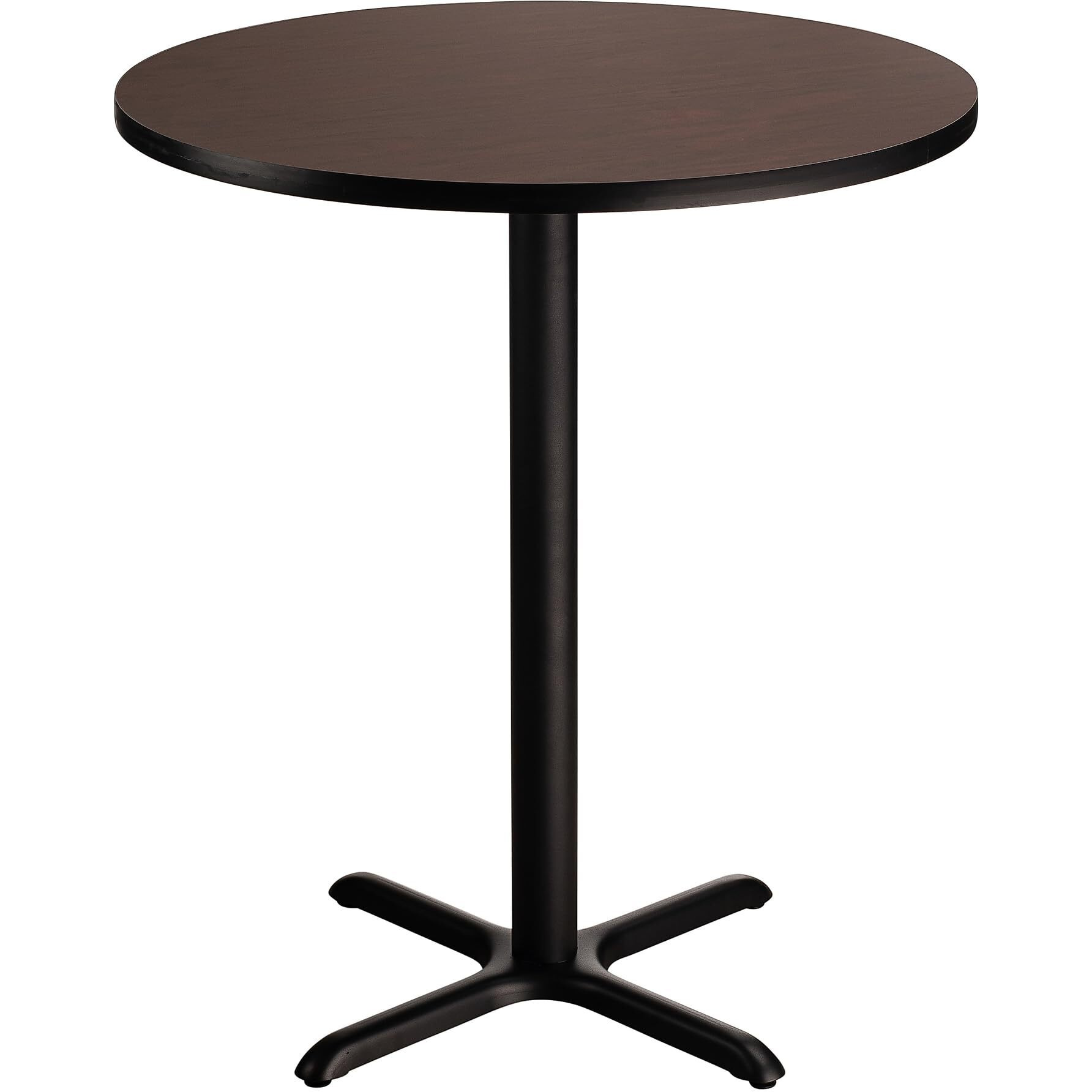 National Public Seating NPS 36" Round Cafe Table with X Base, 42" Height, Particleboard Core/T-Mold, Mahogany Top, Black Frame