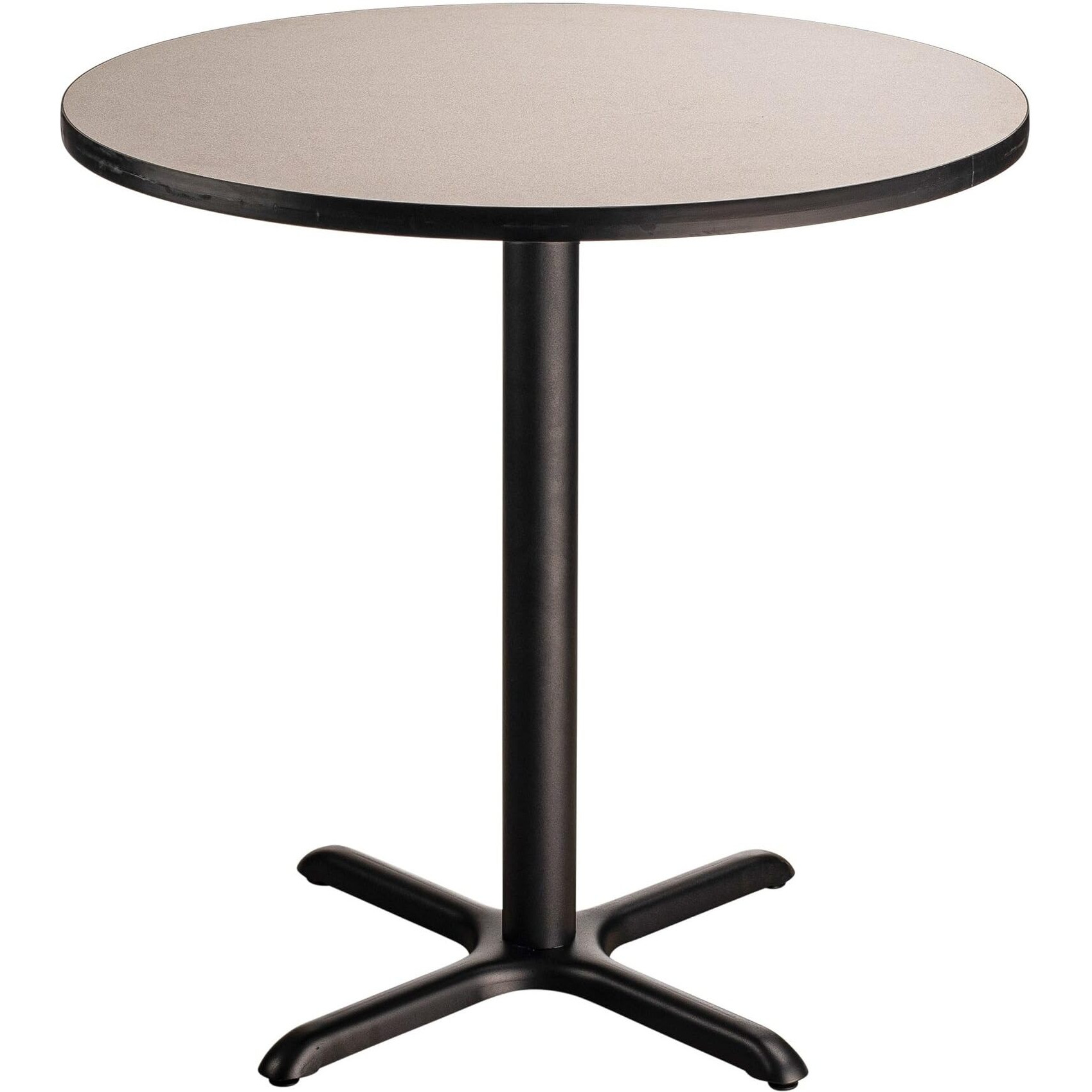 National Public Seating NPS 36" Round Cafe Table with X Base, 36" Height, Particleboard Core/T-Mold, Grey Nebula Top, Black Frame