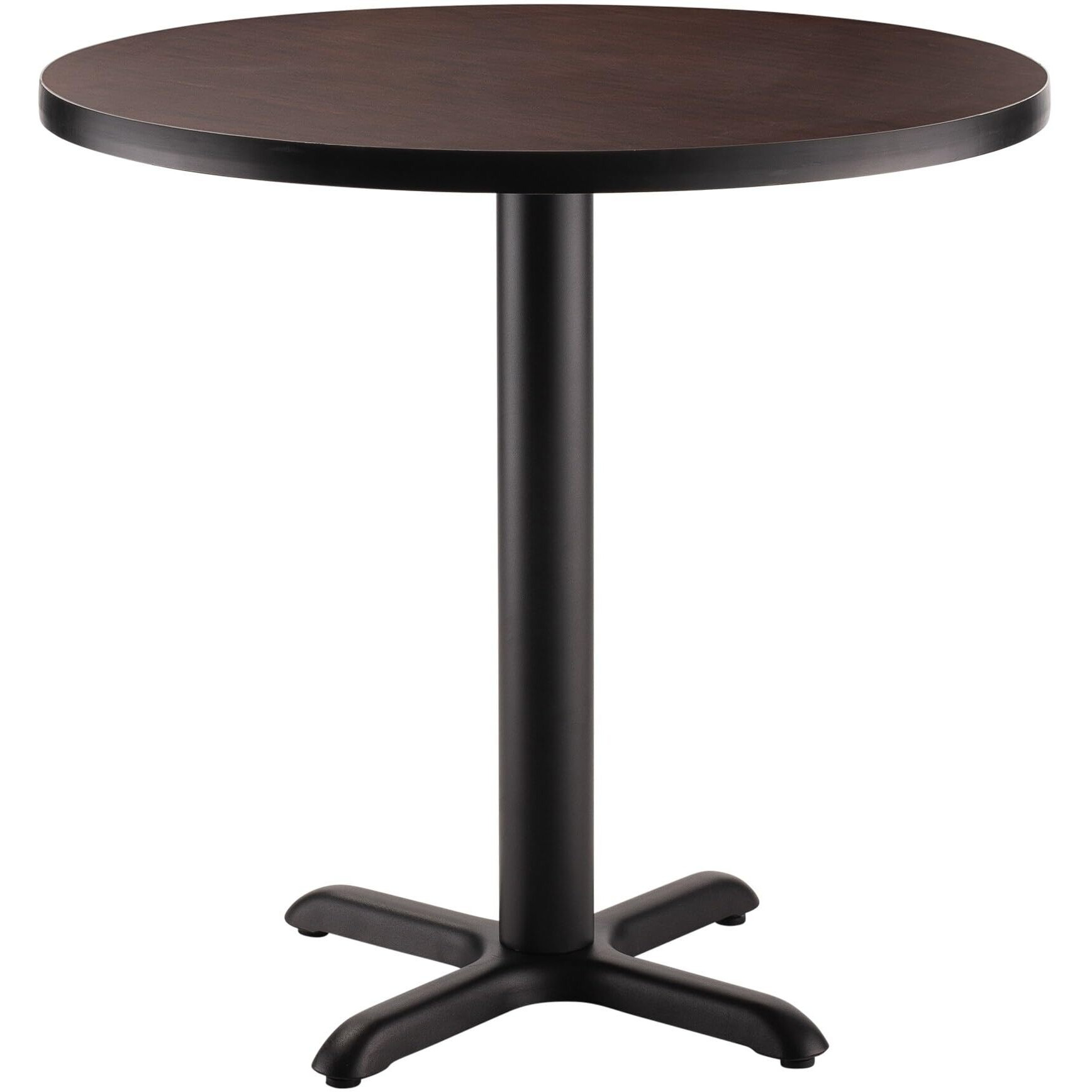 National Public Seating NPS 36" Round Cafe Table with X Base, 30" Height, Particleboard Core/T-Mold, Mahogany Top, Black Frame