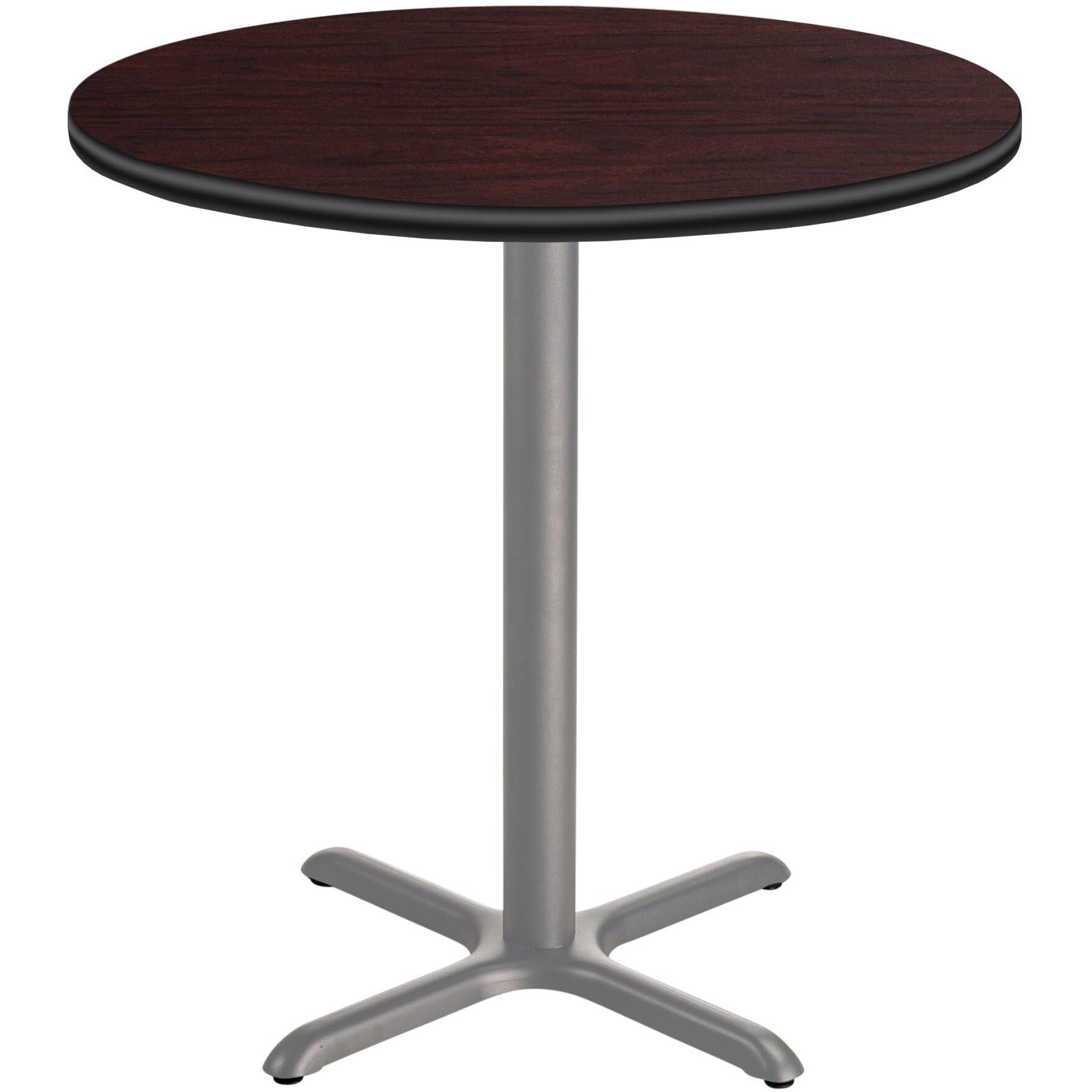 National Public Seating NPS 36" Round Cafe Table with X Base, 36" Height, Particleboard Core/T-Mold, Mahogany Top, Grey Frame