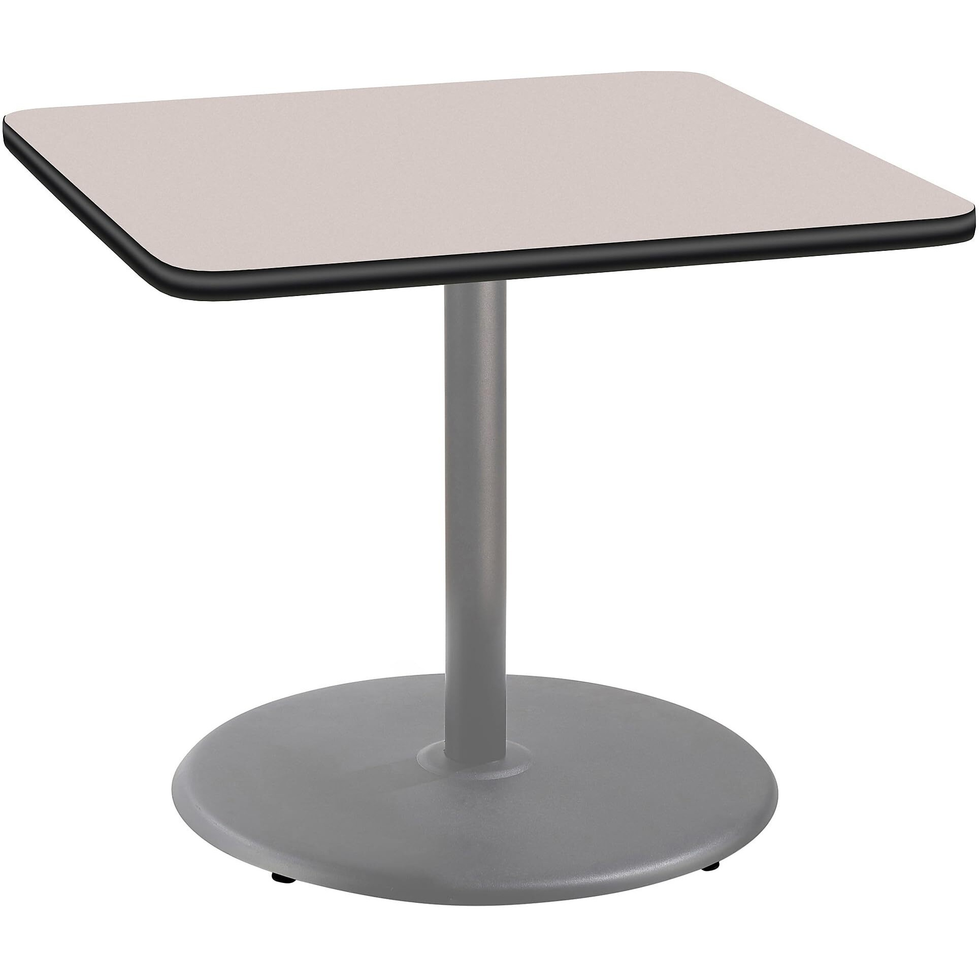 National Public Seating NPS 36" Square Cafe Table with Round Base, 30" Height, Particleboard Core/T-Mold, Grey Nebula Top, Grey Frame
