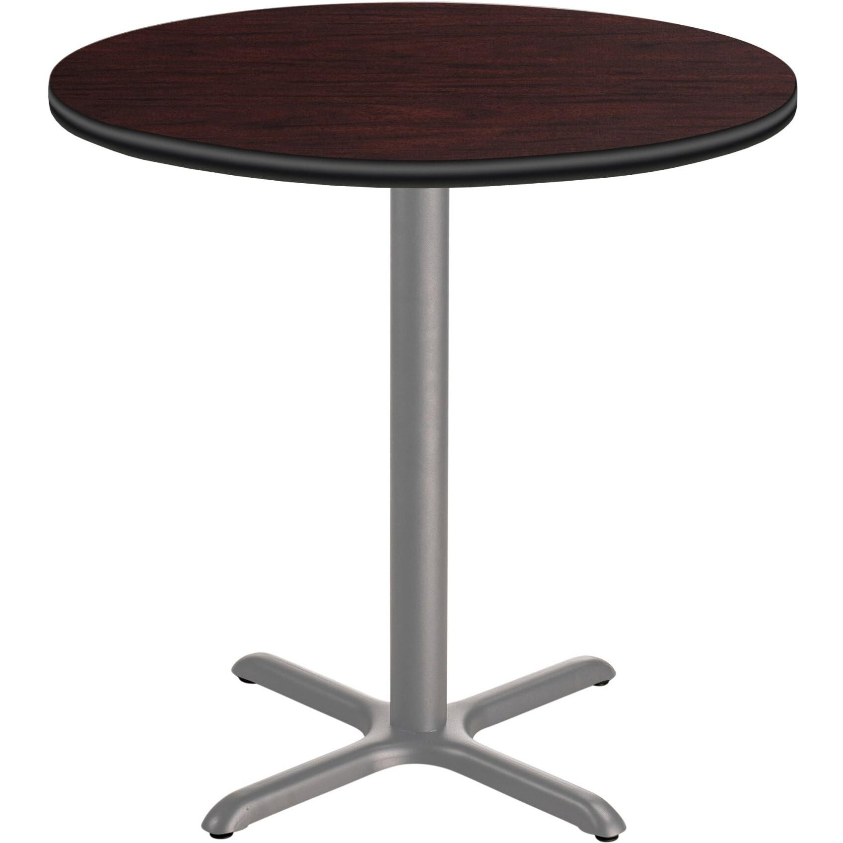 National Public Seating NPS 36" Round Cafe Table with X Base, 42" Height, Particleboard Core/T-Mold, Mahogany Top, Grey Frame
