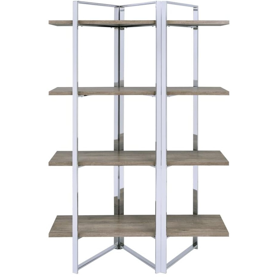 HomeRoots 486294 72 in. Metal Four Tier Etagere Bookcase Brown & Silver
