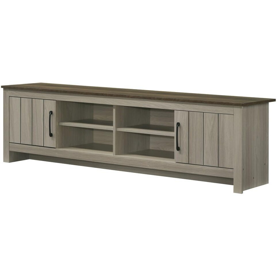 LILOLA LIVING Nyla 68.5" W Gray Oak TV Stand with Shelves and Cabinet Doors