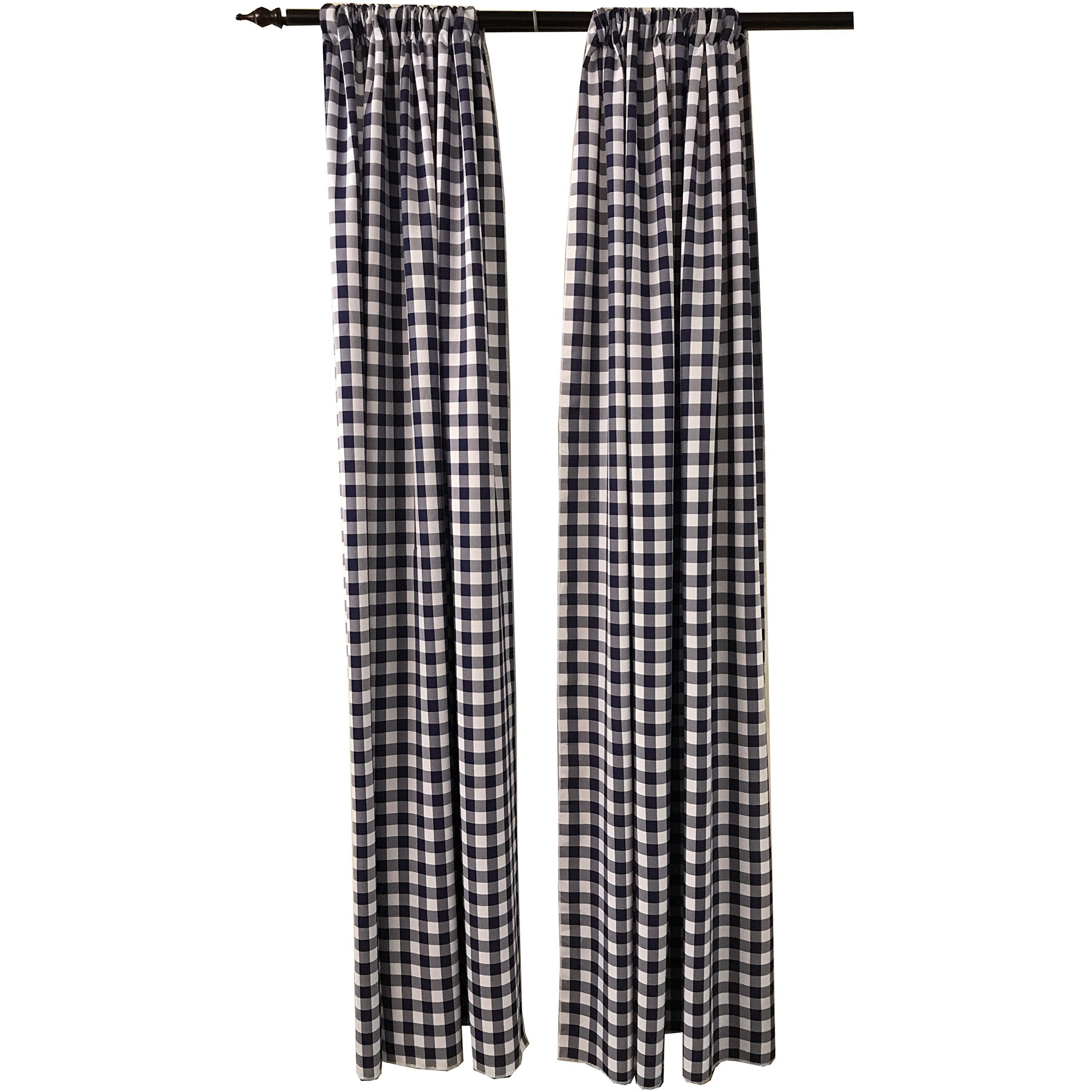 LA Linen Polyester Gingham Checkered Backdrop 58 by 96-Inch, Navy/White, 2 Peice