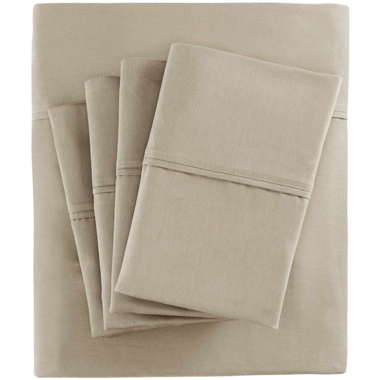 Madison Park 800 Thread Count Luxurious Wrinkle Free Breathable Cotton Rich Sateen 6 Piece Sheet Set, Queen Size, Khaki