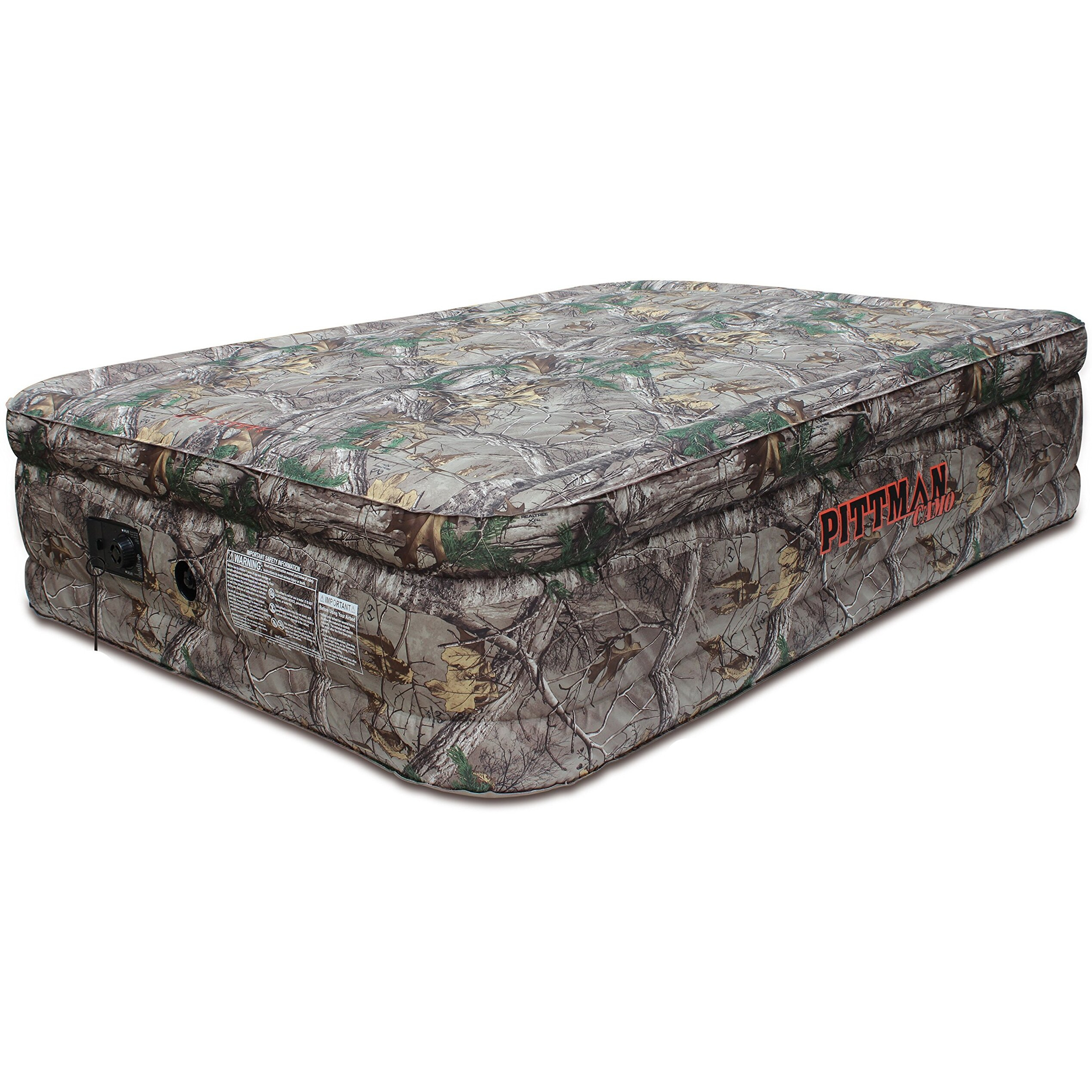 Pittman Outdoors Extreme Series Indoor and Outdoor Waterproof Air Mattress with Built-in Electrical Air Pump, Queen 20-inches Tall, Realtree Camo
