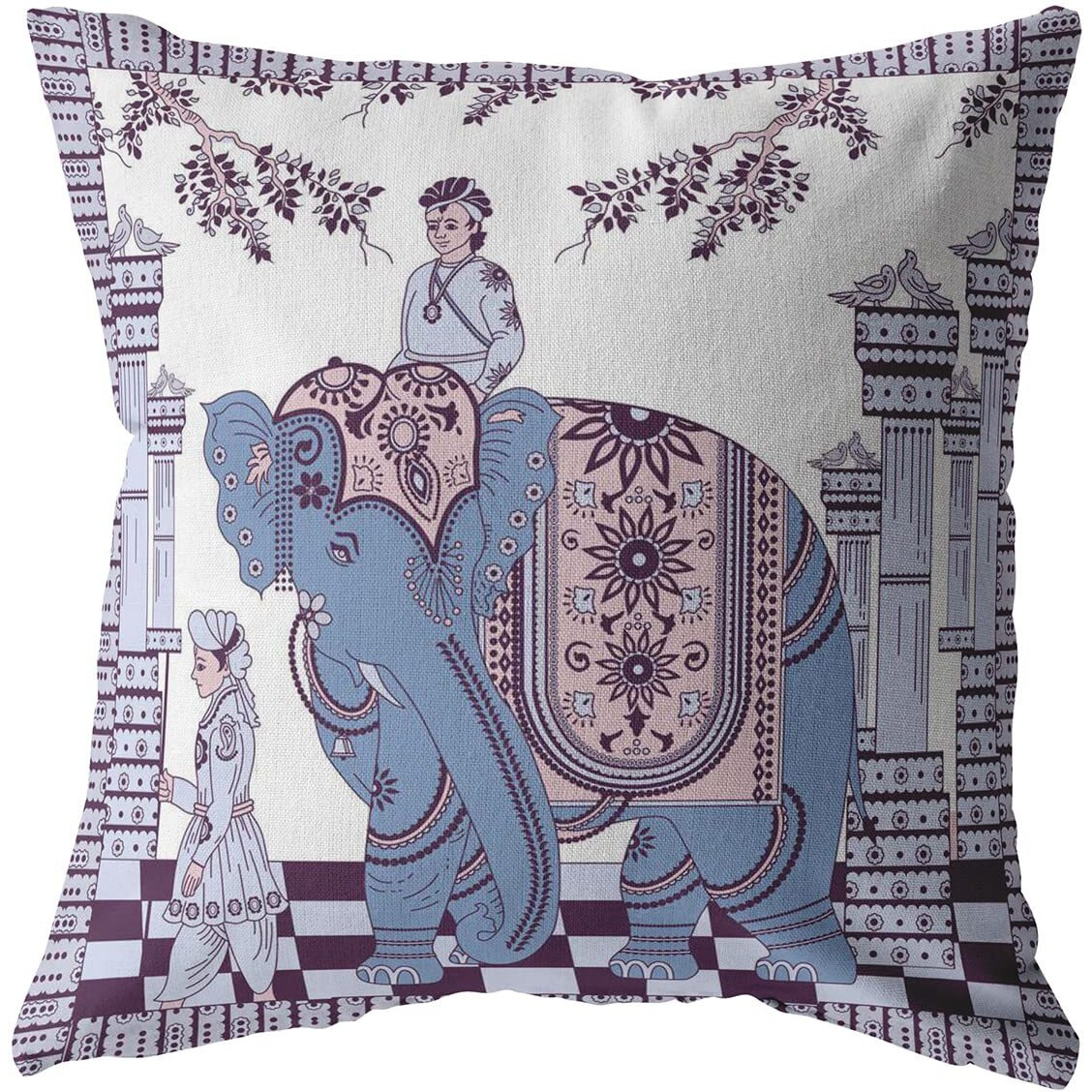 Amrita Sen Palace Elephant Broadcloth Indoor Outdoor Zippered Pillow Blue on Purple