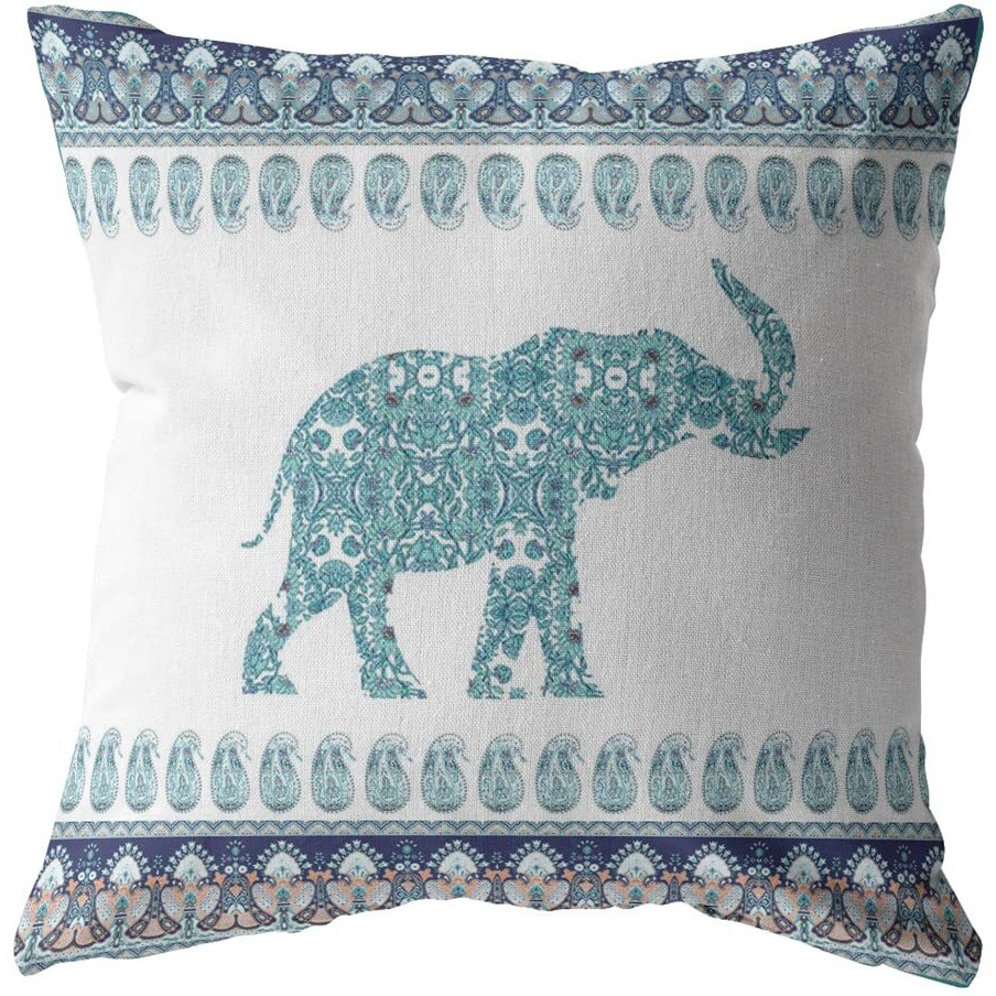 Amrita Sen Paisley Elephant Broadcloth Indoor Outdoor Zippered Pillow Blue