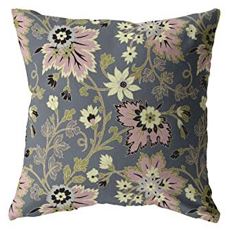 Amrita Sen Friendly Flowers Broadcloth Indoor Outdoor Zippered Pillow Muted Pink and Gray