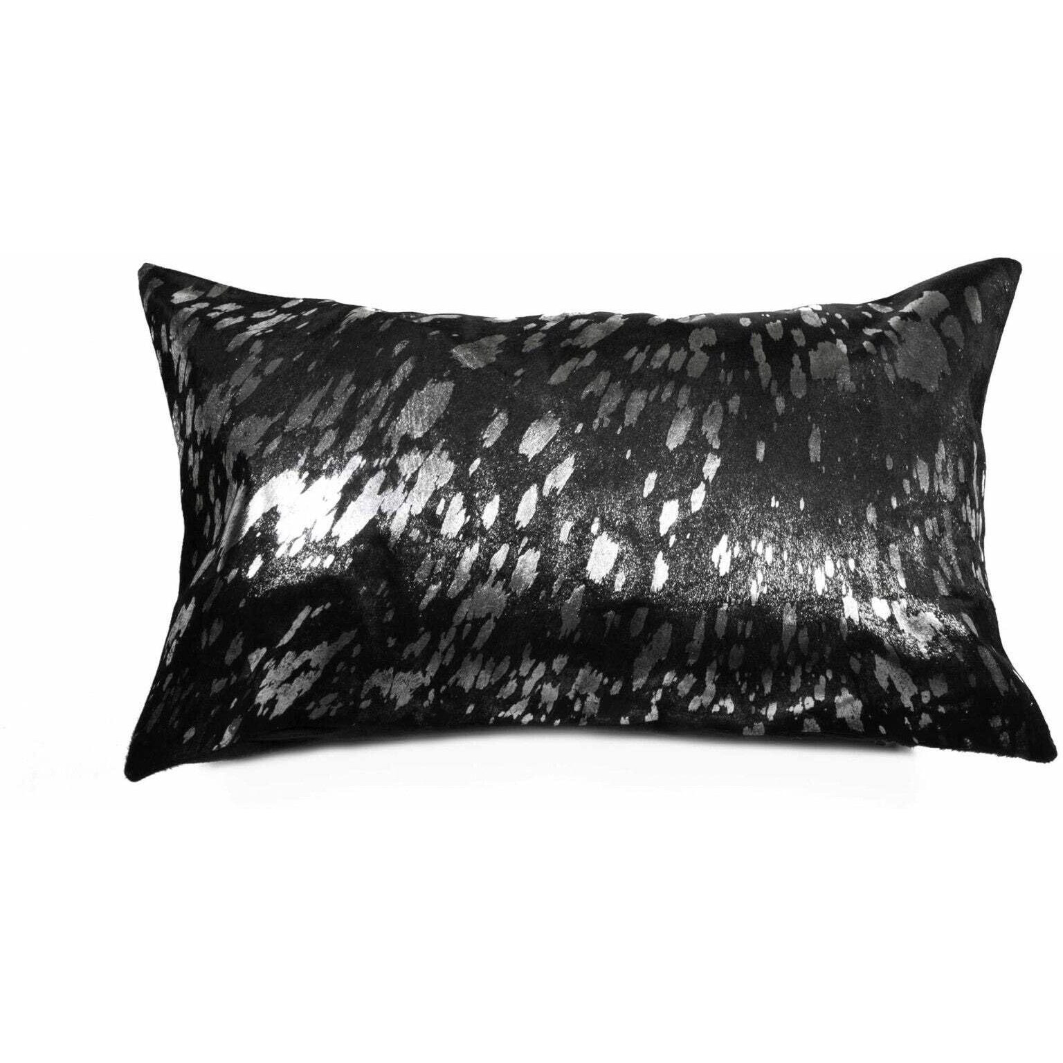 HomeRoots 328249 12'' X 20" X 5'' Modern Silver and Black Torino Kobe Cowhide Pillow