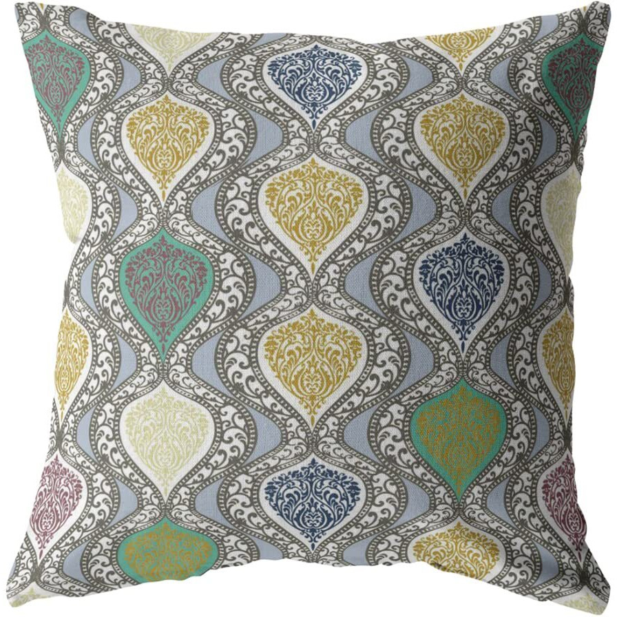 Amrita Sen Flower Prism Double Sided Suede Pillow, Zippered, Gold and Green on Gray