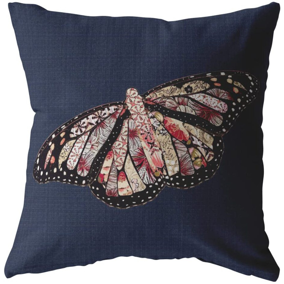 Amrita Sen Rustic Butterfly Double Sided Suede Pillow, Zippered, Denim