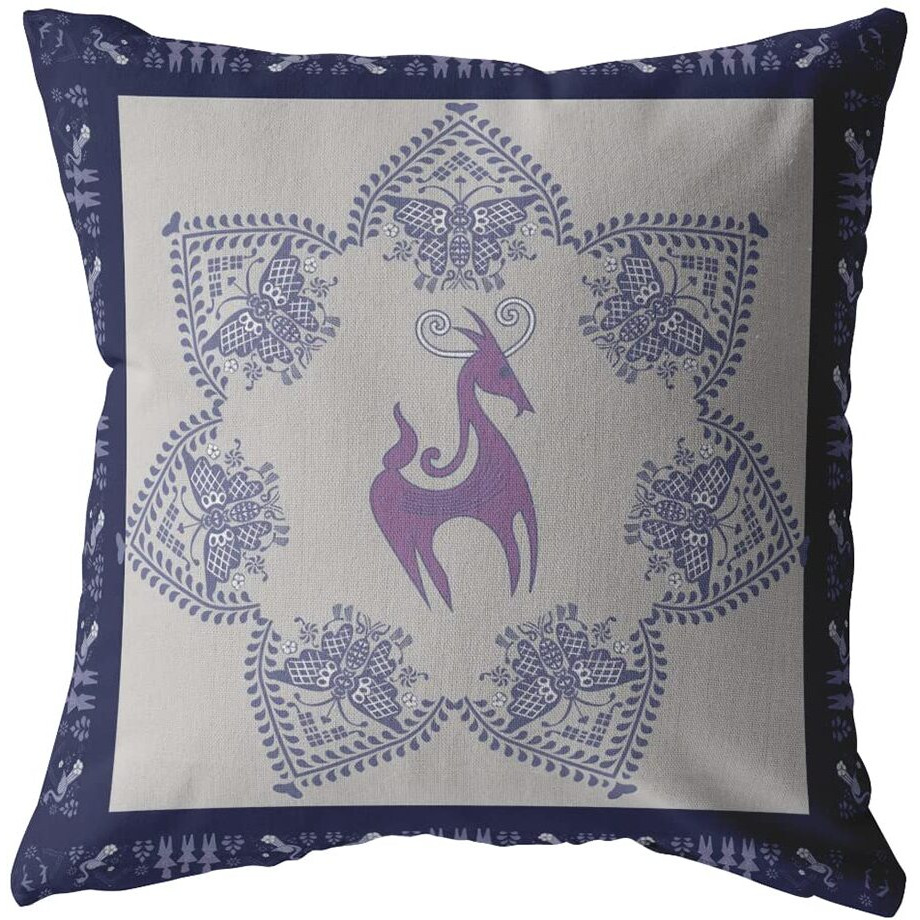 Amrita Sen Horse and Butterflies Double Sided Suede Pillow, Zippered, Purple on Indigo