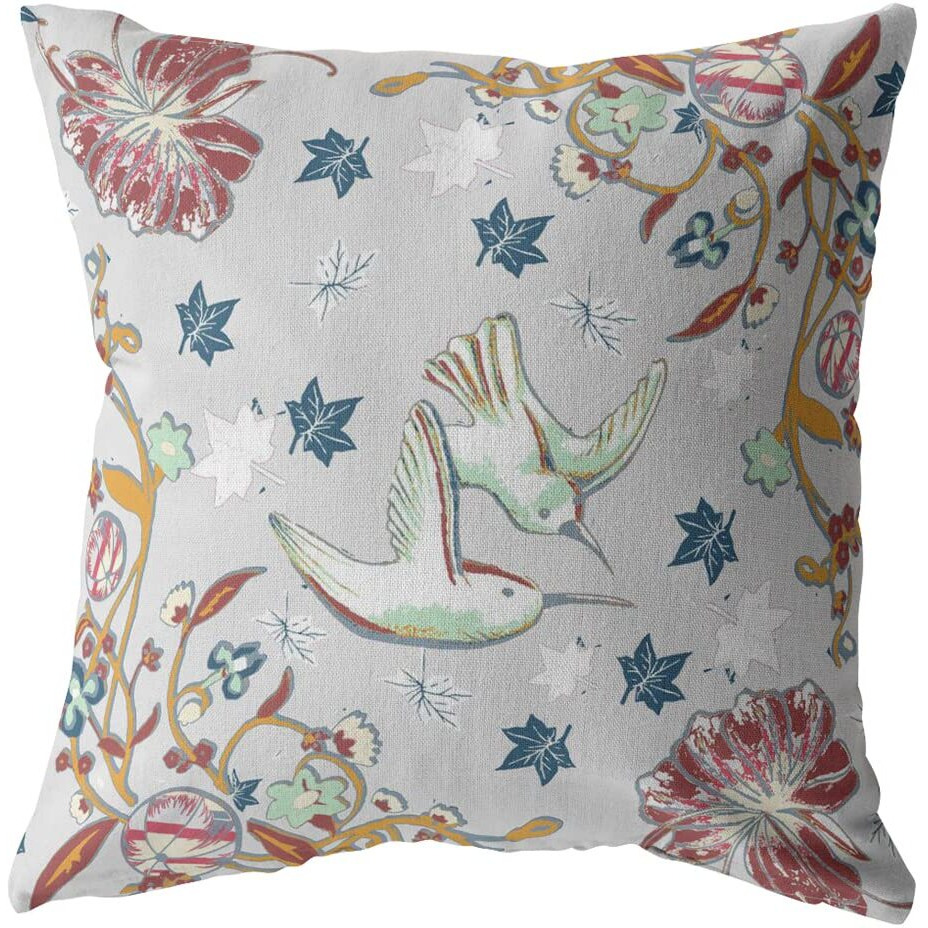 Amrita Sen Bird Amla Double Sided Suede Pillow, Zippered, Gray