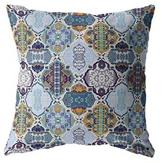 Amrita Sen Flower Diamonds Double Sided Suede Pillow, Zippered, Orange and Blue