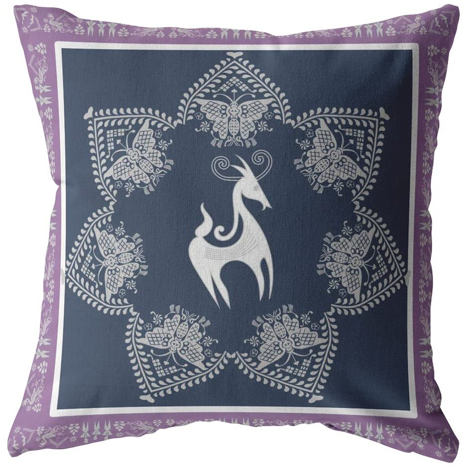 Amrita Sen Horse and Butterflies Double Sided Suede Pillow, Zippered, Blue on White