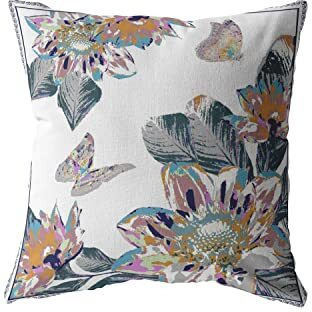 Amrita Sen Honey Butterfly Double Sided Suede Pillow, Zippered, Pink on White