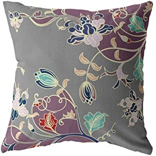 Amrita Sen Carnation Garden Double Sided Suede Pillow, Zippered, Purple on Gray
