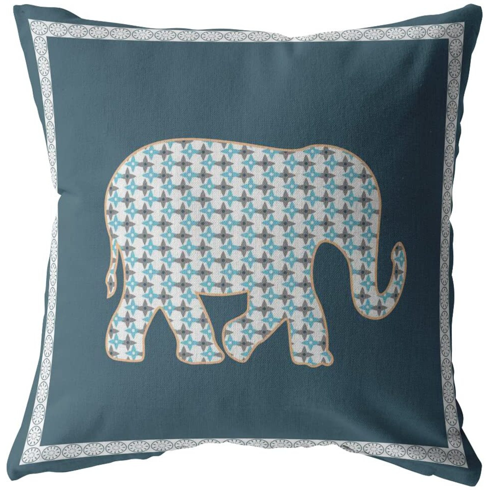 Amrita Sen Light Elephant Double Sided Suede Pillow, Zippered, White on Muted Blue