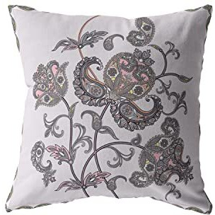 Amrita Sen Henna Wildflower Double Sided Suede Pillow, Zippered, Gray on White