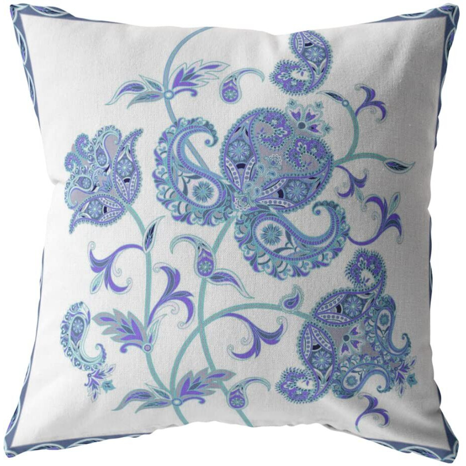 Amrita Sen Henna Wildflower Double Sided Suede Pillow, Zippered, Light Blue