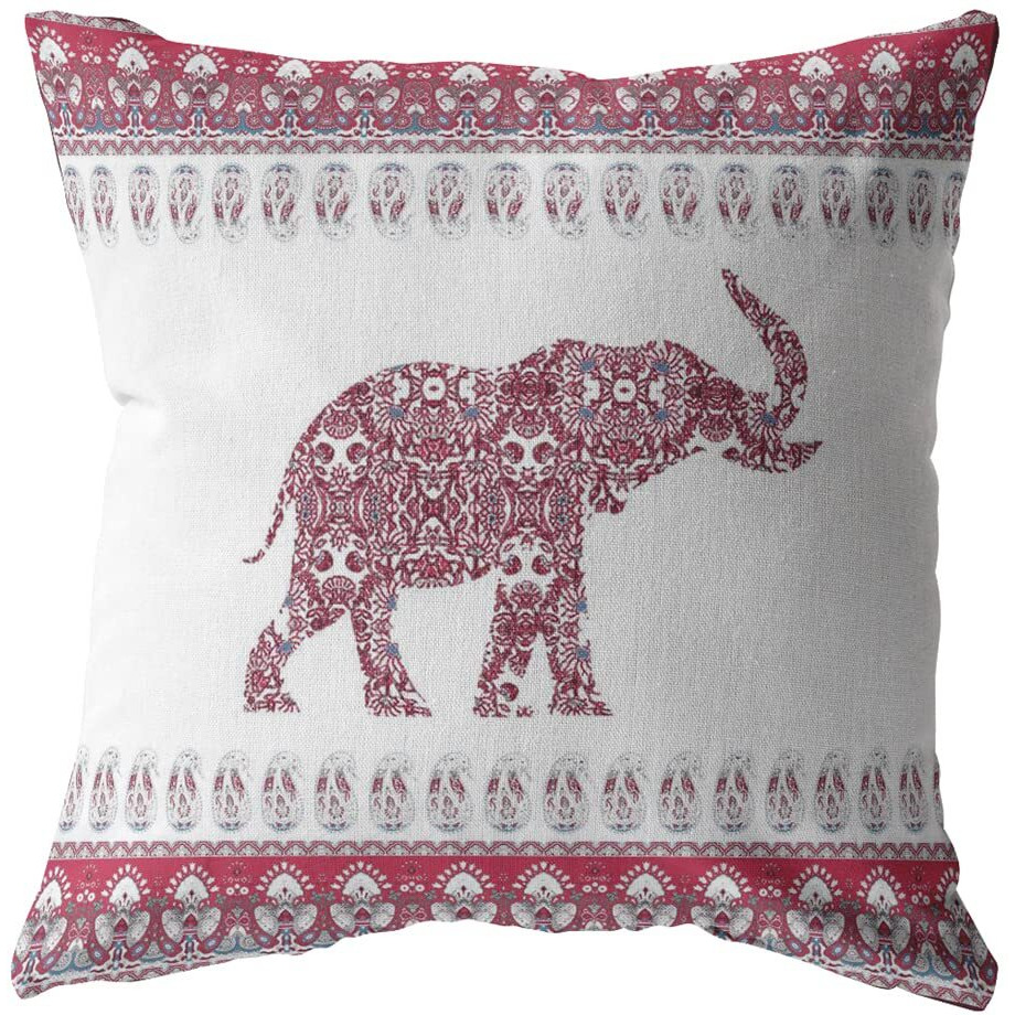 Amrita Sen Paisley Elephant Double Sided Suede Pillow, Zippered, Red