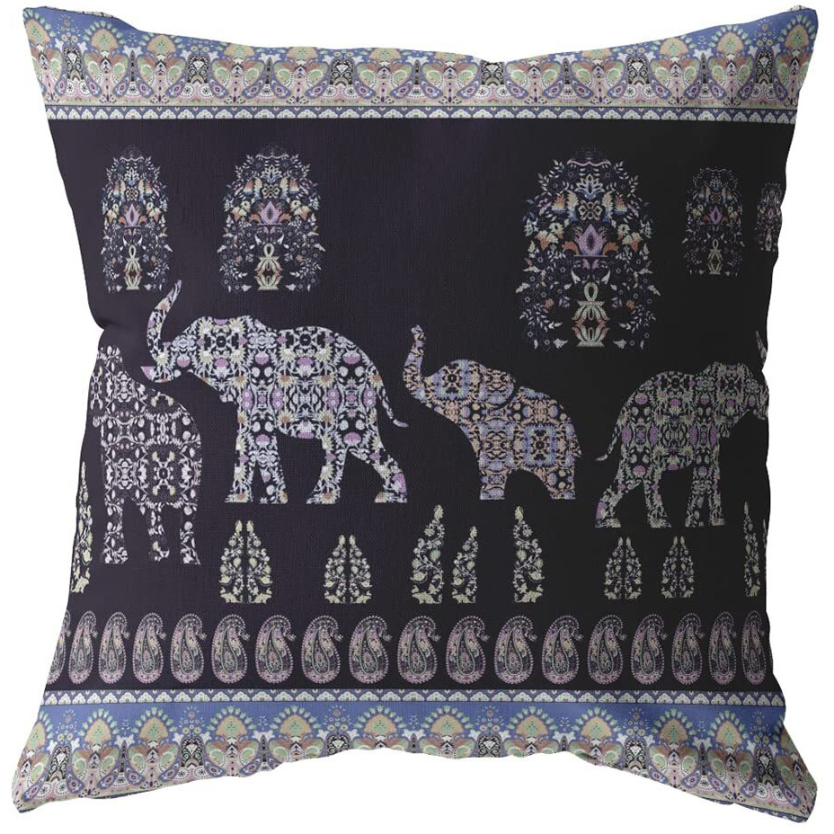 Amrita Sen Paisley Elephant Double Sided Suede Pillow, Zippered, Dark Purple