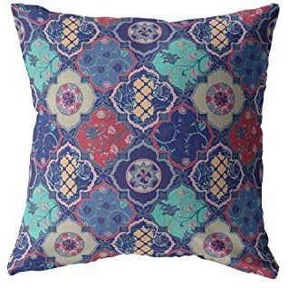 Amrita Sen Flower Diamonds Double Sided Suede Pillow, Zippered, Navy and Red