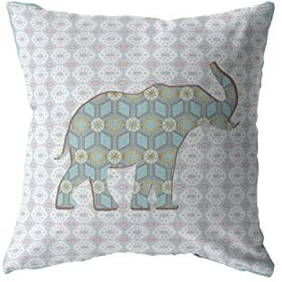 Amrita Sen Elephant Silhouette Double Sided Suede Pillow, Zippered, Blue