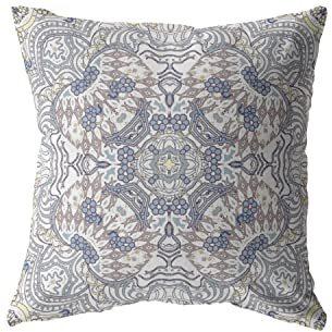 Amrita Sen Tree of Life Double Sided Suede Pillow, Zippered, Yellow and Gray